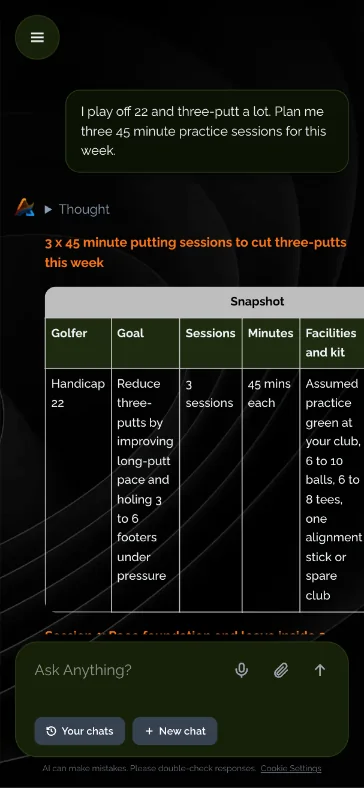 A real answer in the Golf Edition, as it appears on a phone