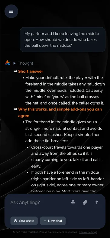 A real answer in the Padel Edition, as it appears on a phone
