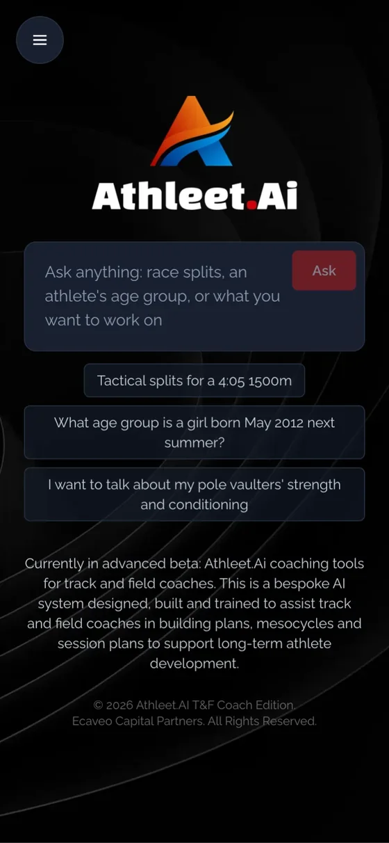 The Track and Field edition home screen on a phone